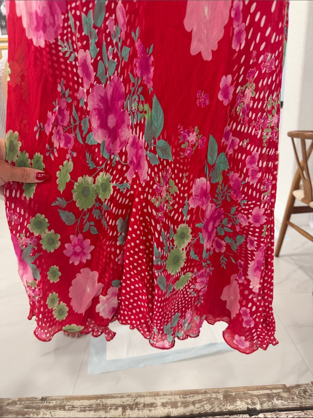 per una Red, Pink, and Green Floral and Polka Dot Midi Slip Dress - Picture 5 of 6